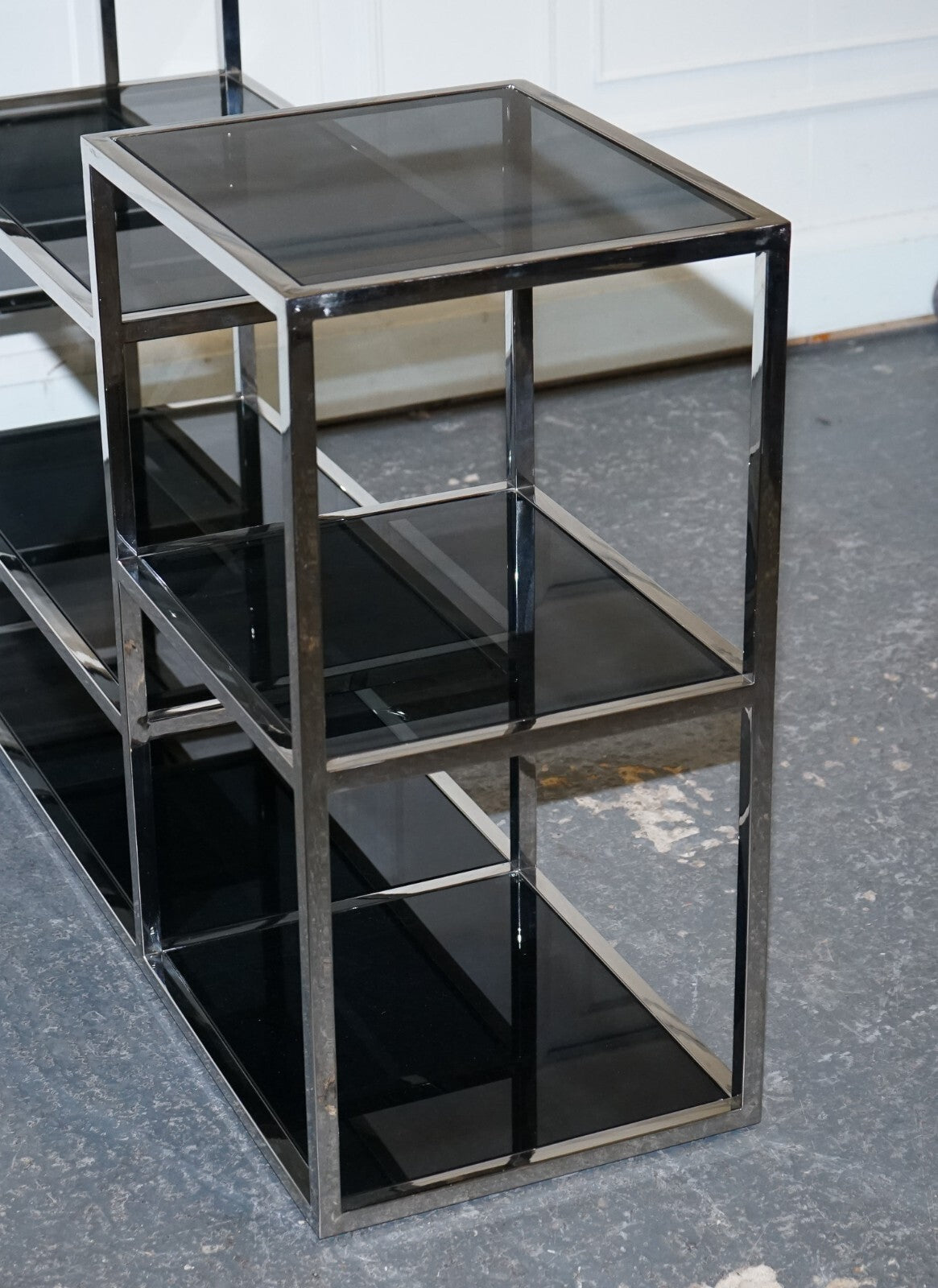 SHOWROOM CASA PADRINO SMOKED GLASS POLiSHED STAINLESS STEEL CONSOLE TABLE