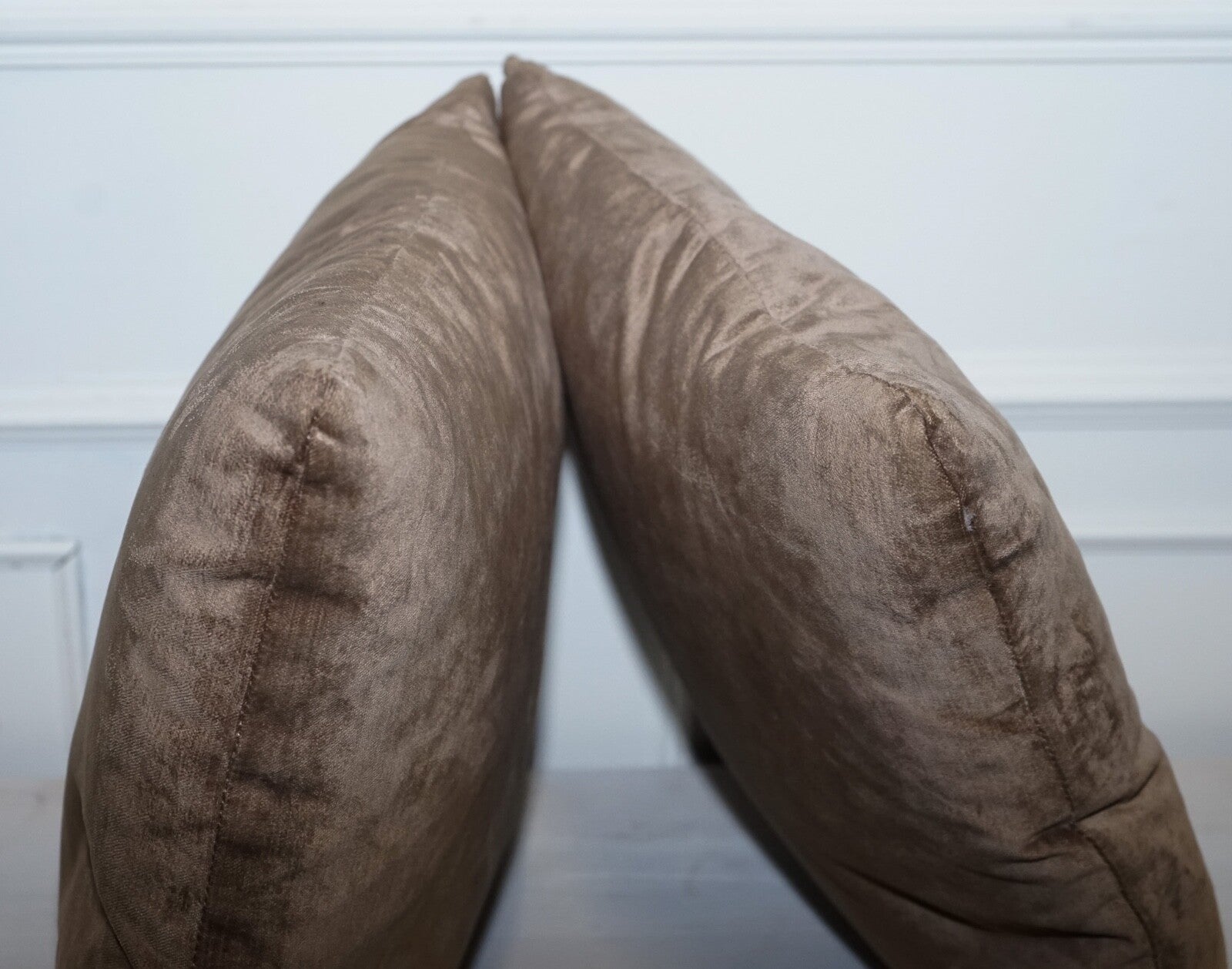 LOVELY VINTAGE PAIR OF BROWN FEATHER FILLED SCATTER CUSHIONS