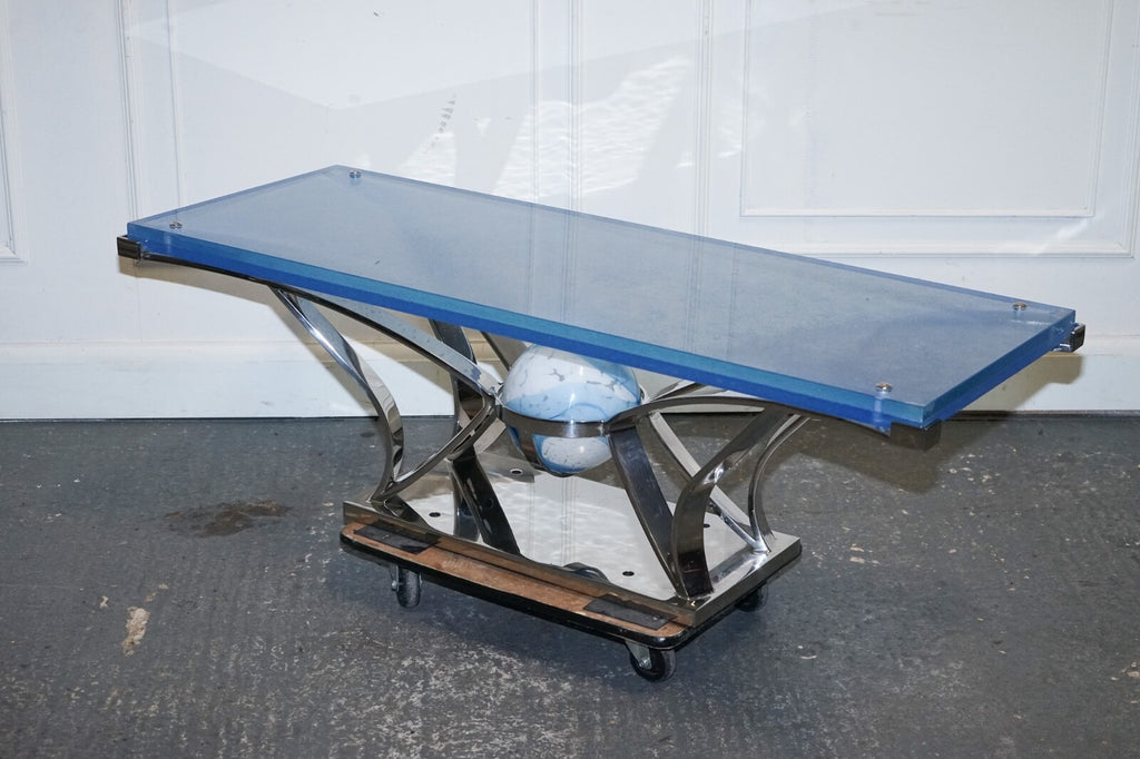 RARE CUSTOM HAND MADE GLASS MARINE GRADE STAINLESS STEEL COFFEE TABLE BY SOLIART