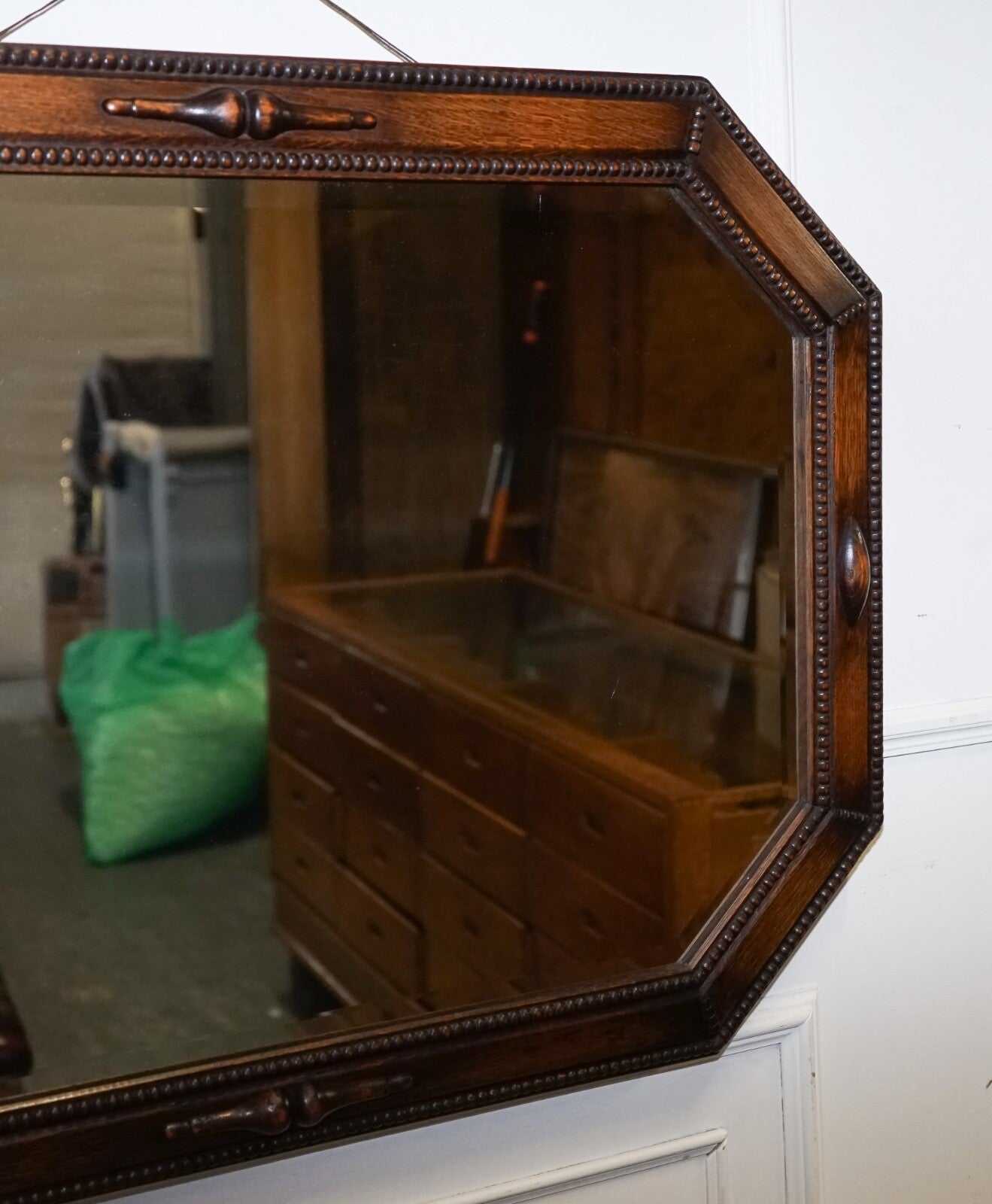 ANTIQUE EDWARDIAN CIRCA 1920 COUNTRY HOUSE  WALL MOUNTED CARVED BOBBIN  MIRROR