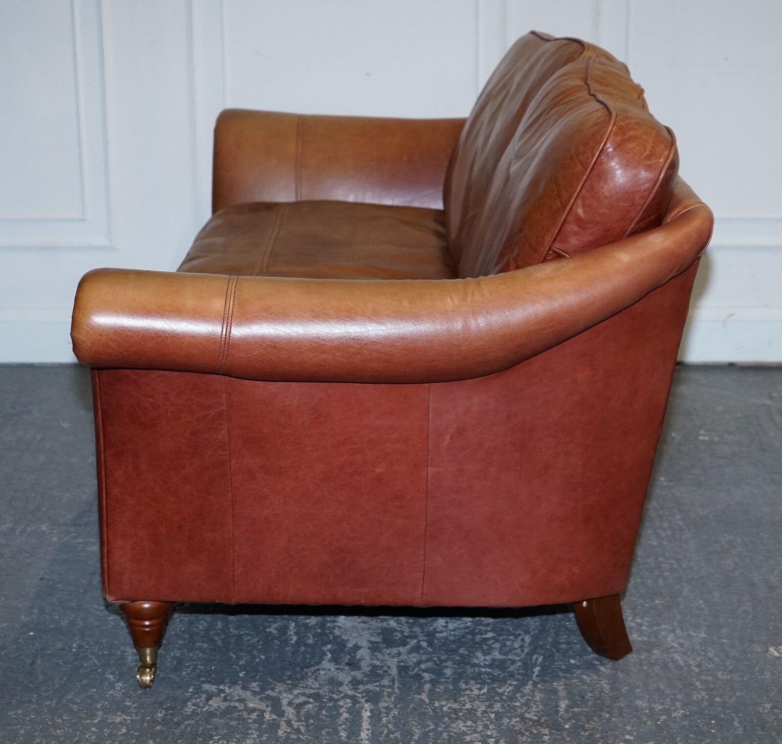 VINTAGE BROWN LEATHER TWO SEATER PARKER KNOLL SOFA