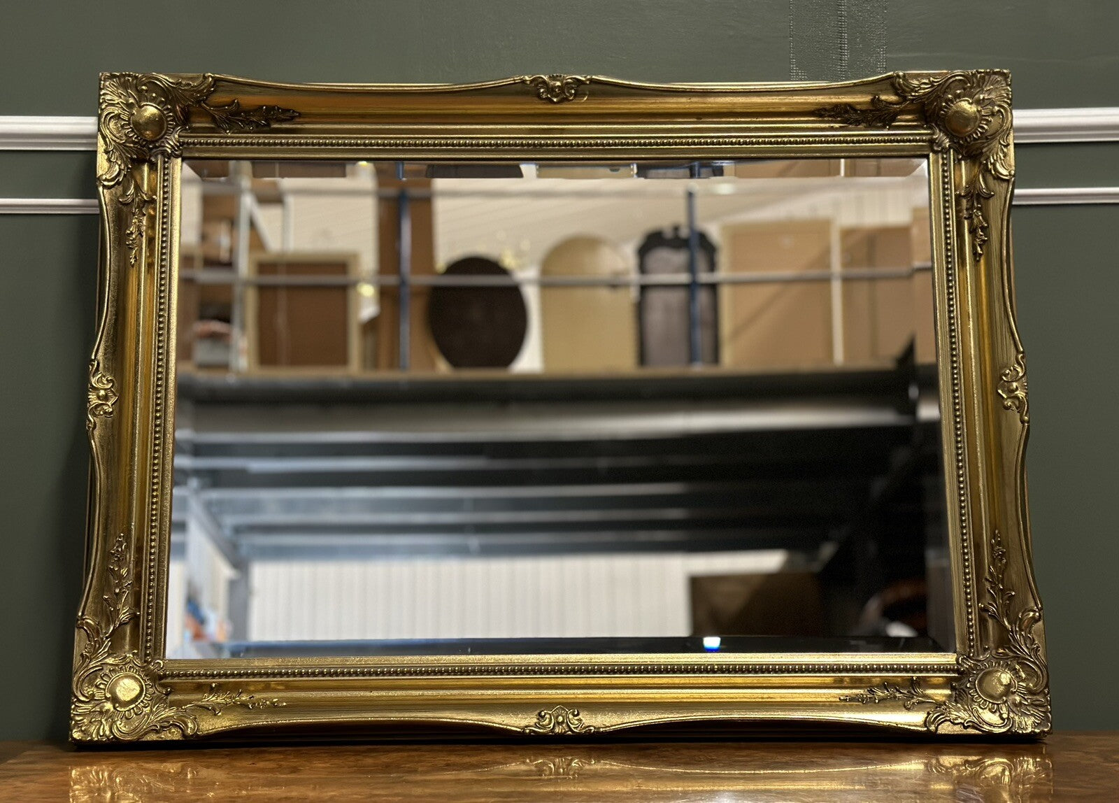 VINTAGE GOLDEN GILT STYLE OVERMANTEL WALL HANGING MIRROR, WIDTH 90 CM