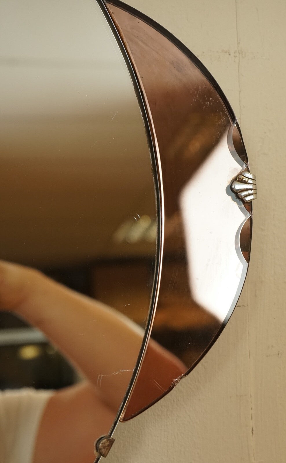 STUNNING 1930's AMBER/PEACH IN SHAPE OF A FLOWER BEVELLED MIRROR