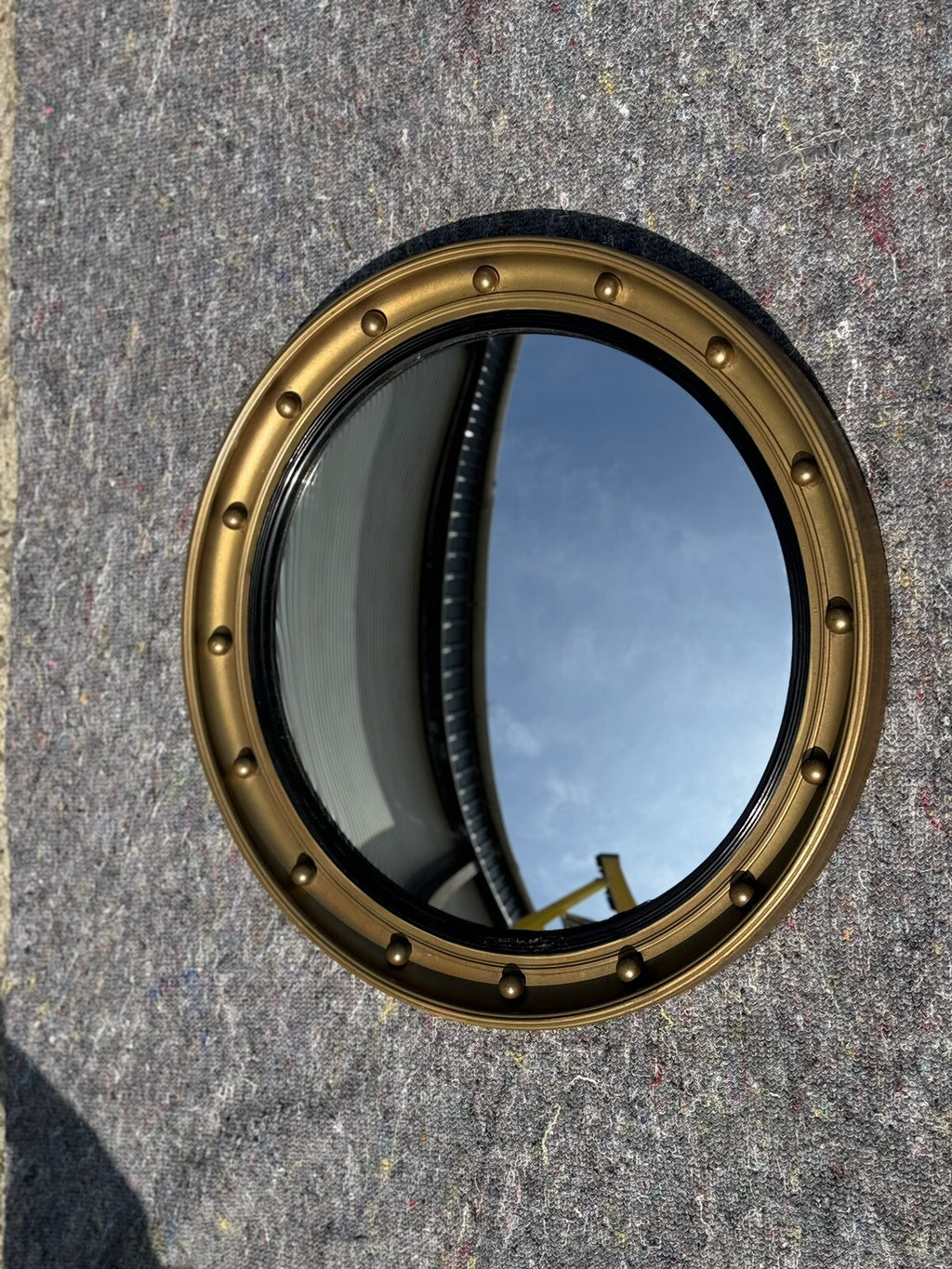 ANTIQUE 1920's CONVEX GOLD GILTWOOD BEVELLED MIRROR