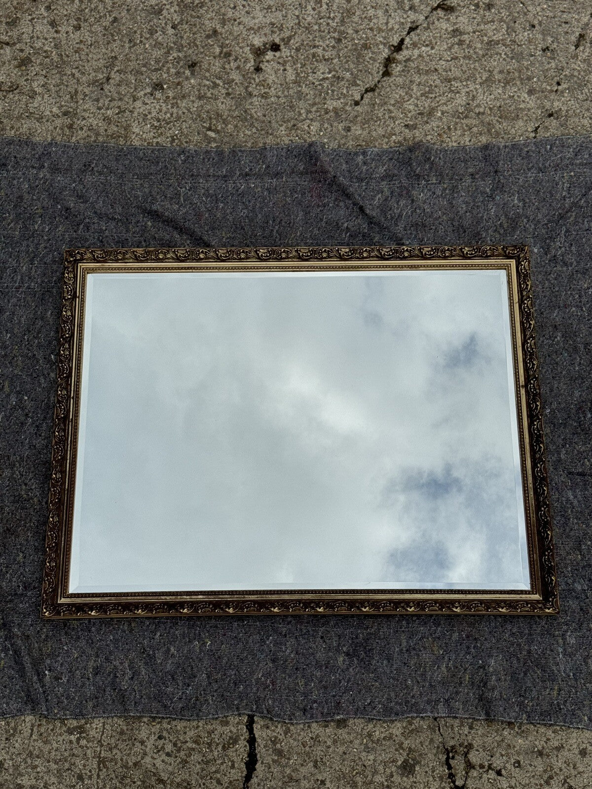 LARGE VINTAGE GOLD ORNATE BEVELLED MIRROR