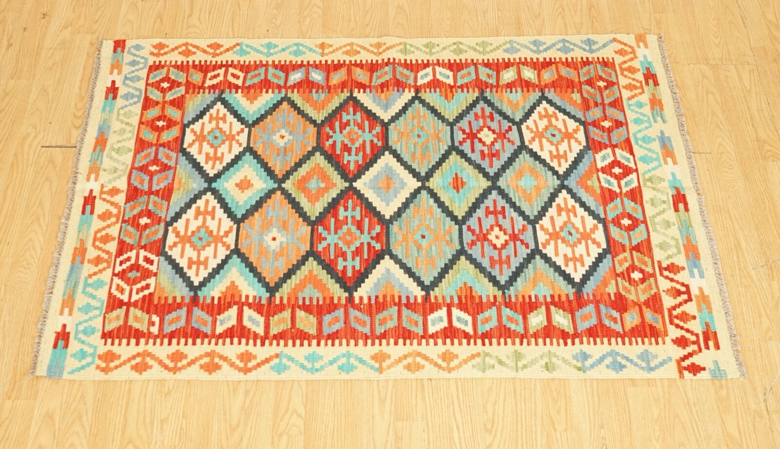 LOVELY VINTAGE GEOMETRIC KILIM AZTEC RUG