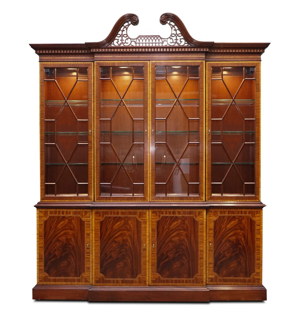 LARGE GEORGIAN STYLE MAHOGANY BREAKFRONT BOOKCASE COUNCILL FURNITURE