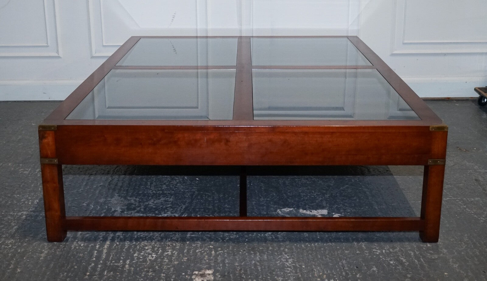 VERY LARGE COFFEE TABLE WITH INLAID GLASS PANELS  MADE BY KENNEDY HARRODS
