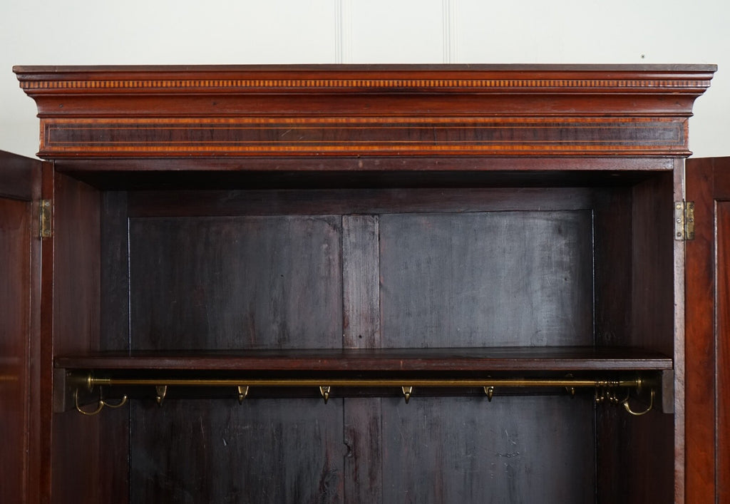 EDWARDIAN FLAMED HARDWOOD SHERATON REVIVAL DOUBLE WARDROBE J1