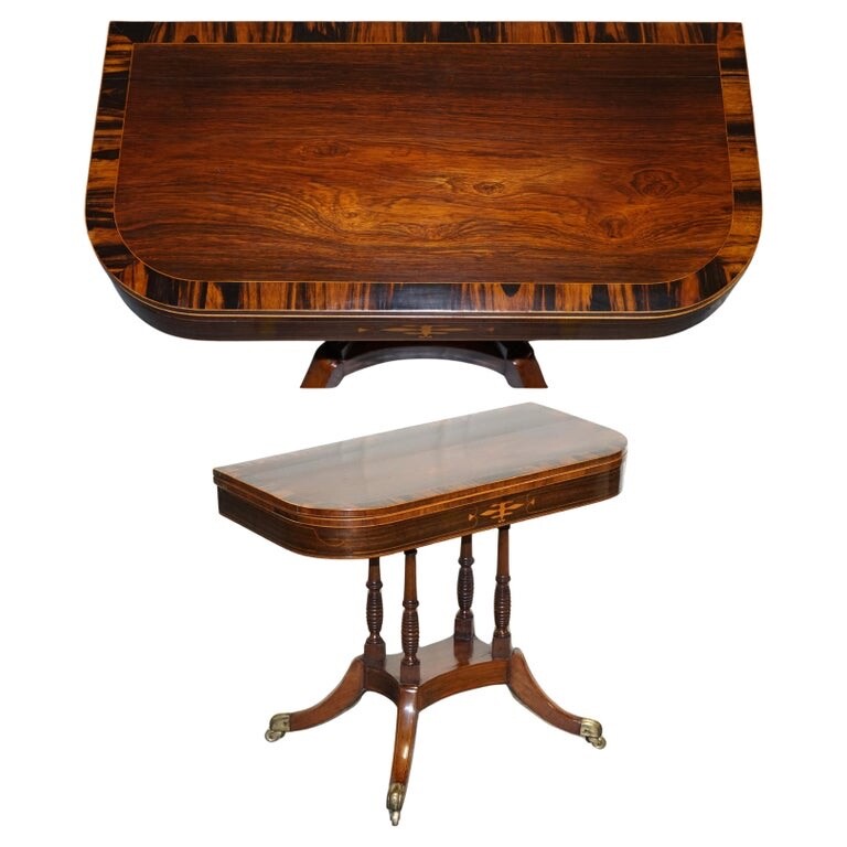 FULLY RESTORED GEORGIAN GAMES CARD FOLDING TABLE ON ORIGINAL BRASS CASTORS