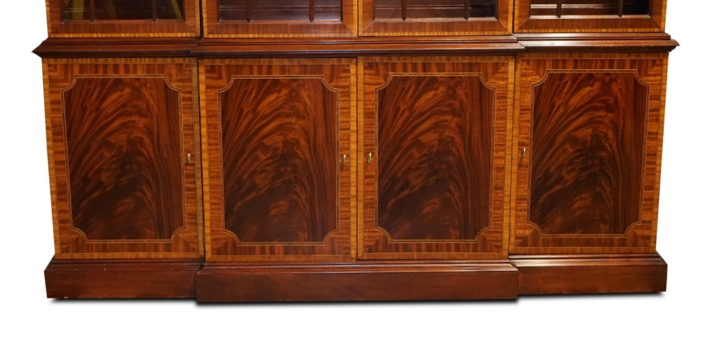 LARGE GEORGIAN STYLE MAHOGANY BREAKFRONT BOOKCASE COUNCILL FURNITURE
