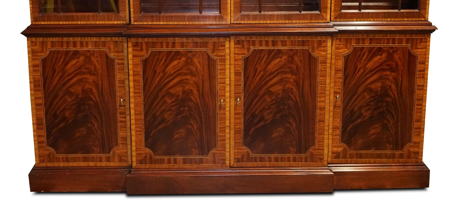 LARGE GEORGIAN STYLE MAHOGANY BREAKFRONT BOOKCASE COUNCILL FURNITURE