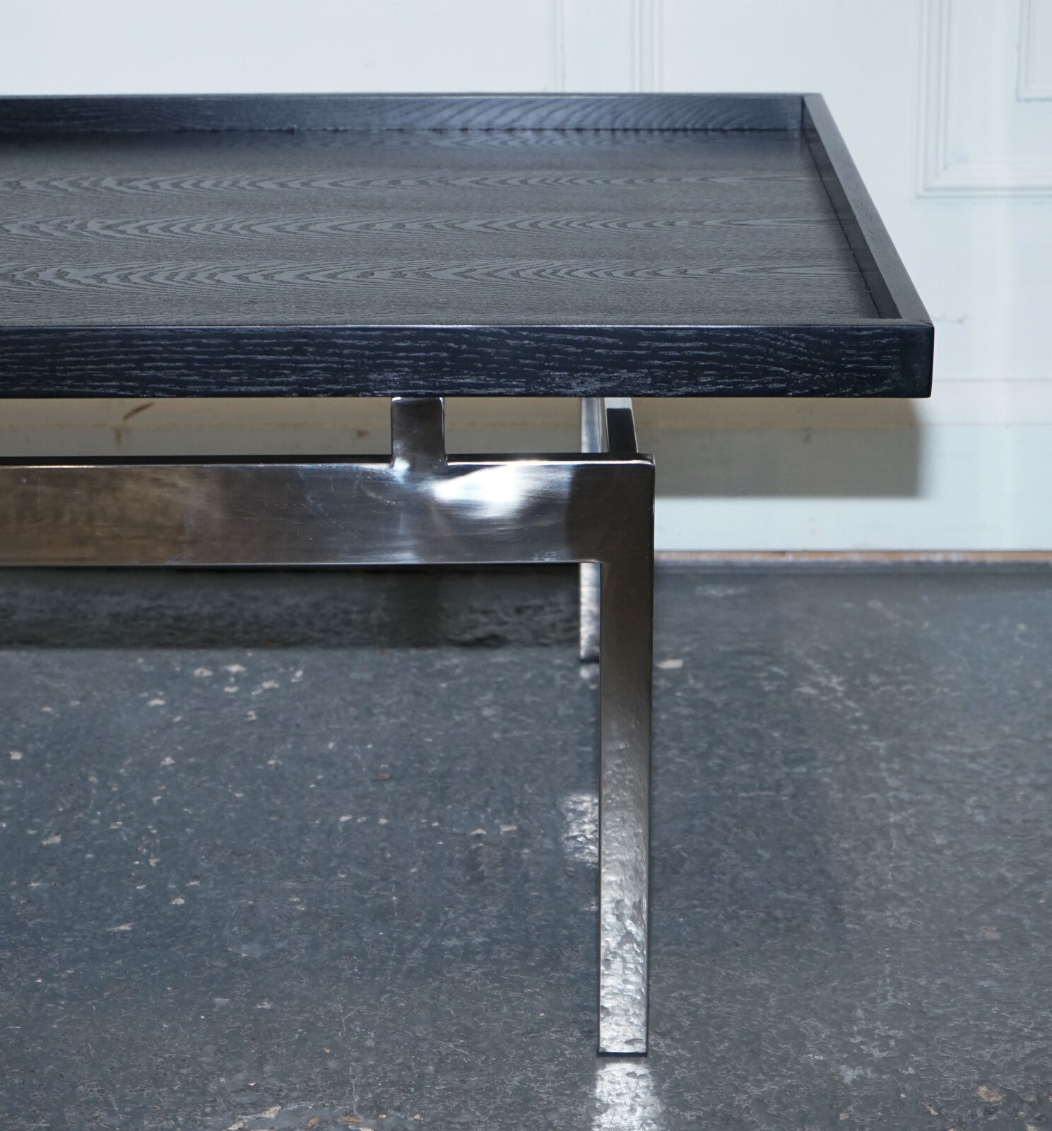 CASA PADRINO ART DECO STYLE BLACK TOP AND STAINLESS STEEL COFFEE TABLE