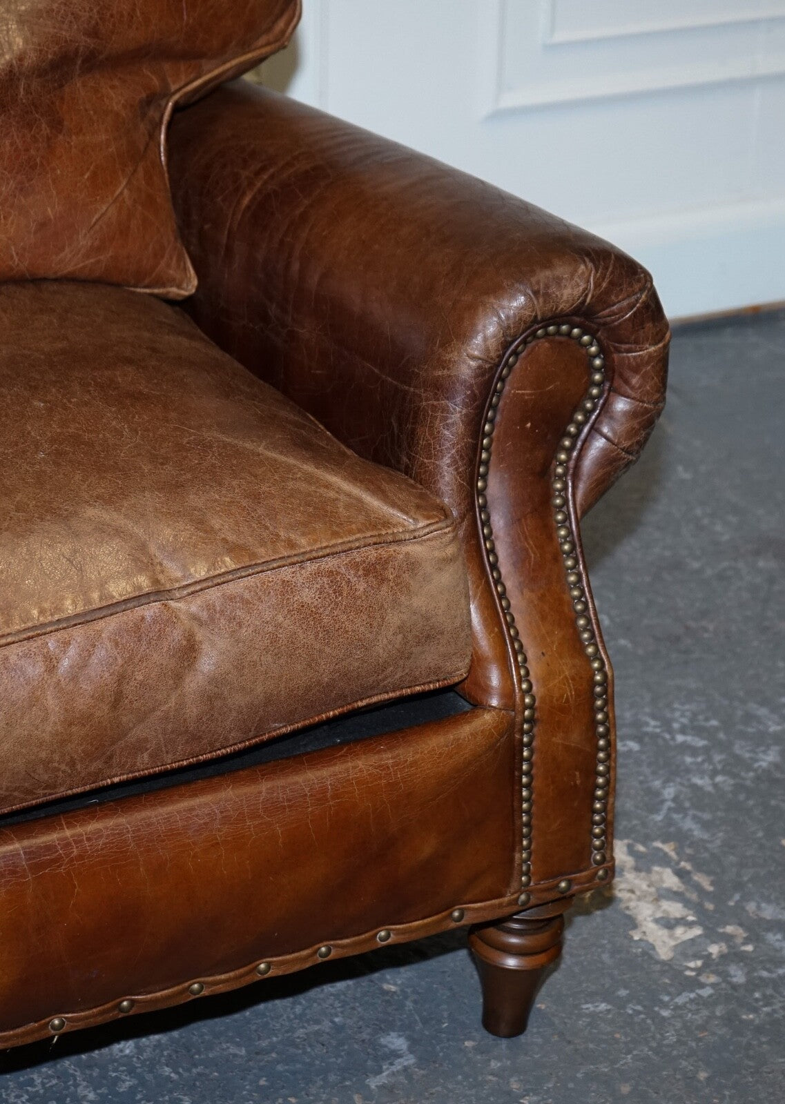 VINTAGE HALO TIMOTHY OULTON BALMORAL TWO SEATER BROWN HERITAGE LEATHER SOFA
