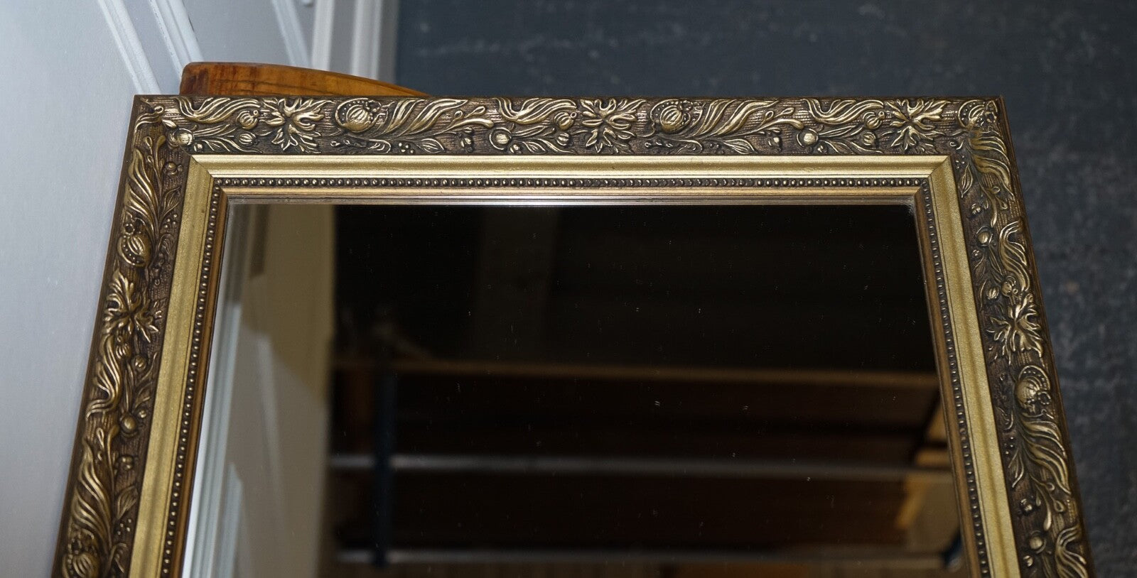 LOVELY VINTAGE GOLD ORNATE BEVELLED WALL MIRROR