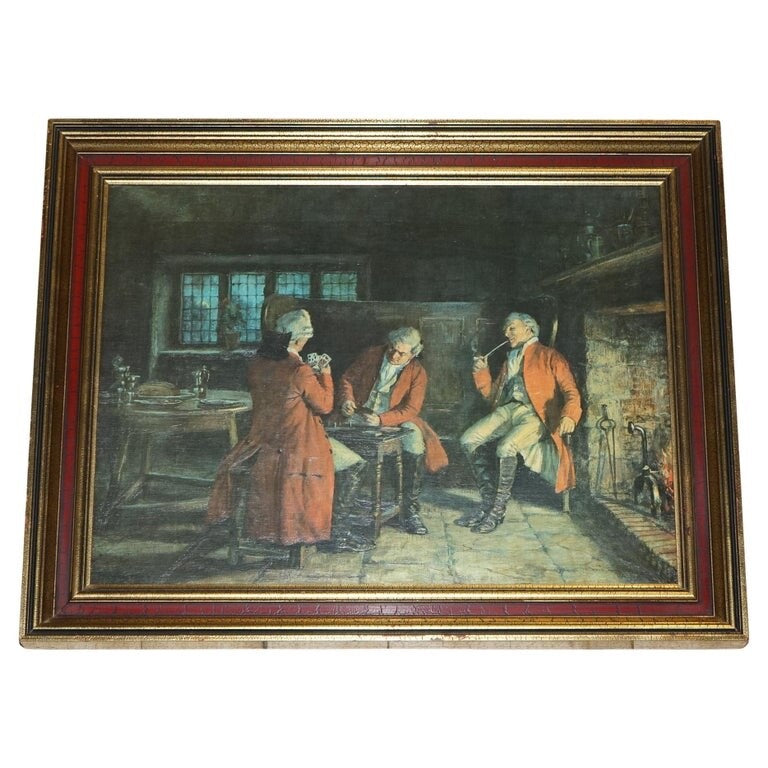 OIL PAINTING IN MANNER OF F.M.  BENNETT ''GREAT CONTENT' RED AND GOLD FRAME