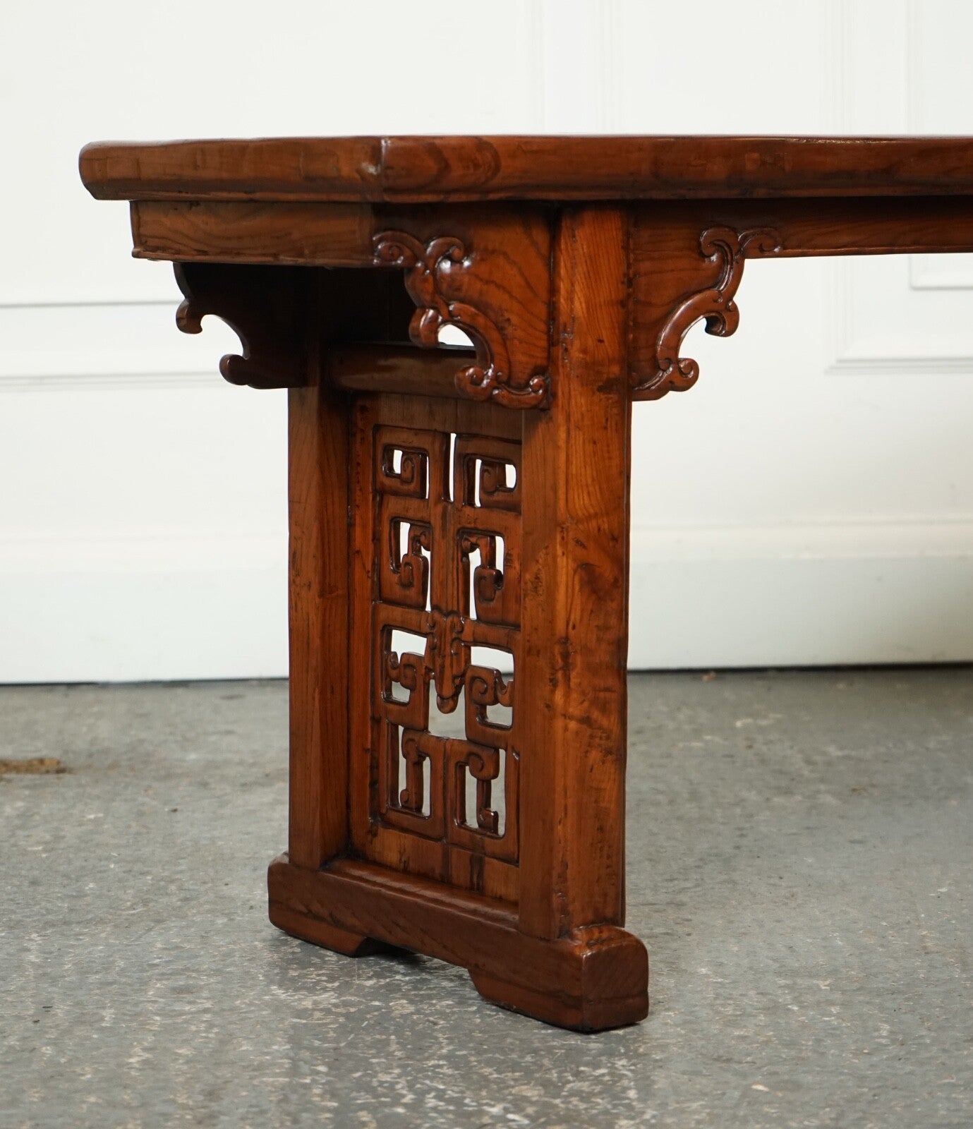 LATE 19TH CENTURY CHINESE ALTAR TABLE BENCH ELM WOOD J1