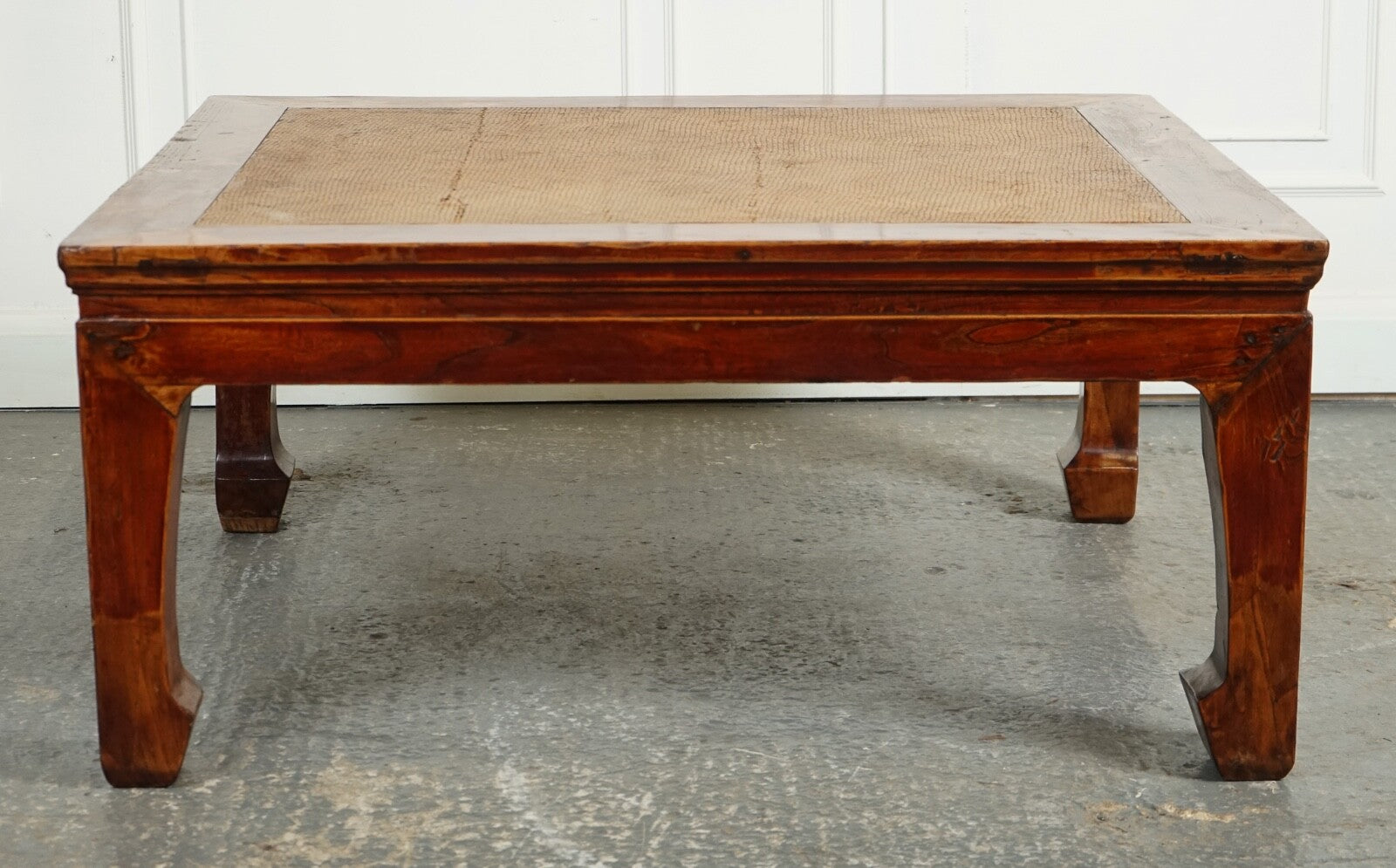 LARGE ANTIQUE CHINESE OPIUM COFFEE TABLE WITH CANE INSET TOP J1