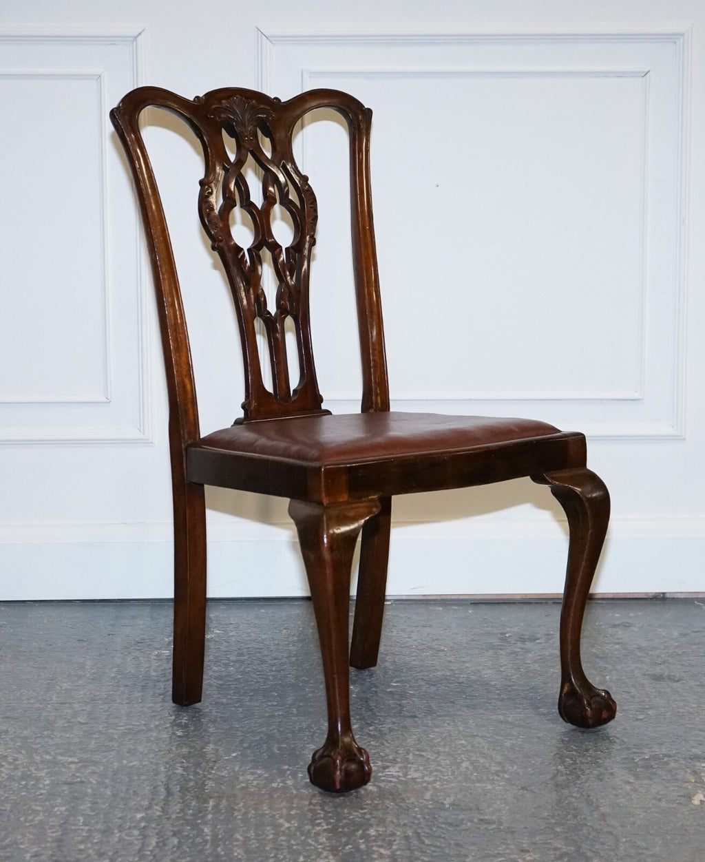 JAMES PHILLIPS CHIPPENDALE STYLE CLAW & BALL SIDE DINING DESK LEATHER CHAIRS