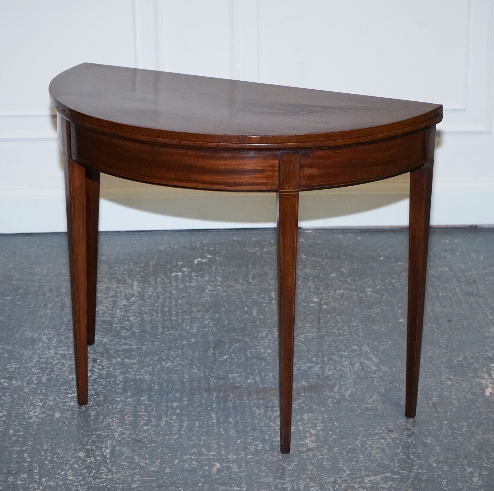 FINE ANTIQUE CIRCA 1890 CONSOLE GAMES DEMI LUNE HALLWAY CARD TABLE UNFOLDS