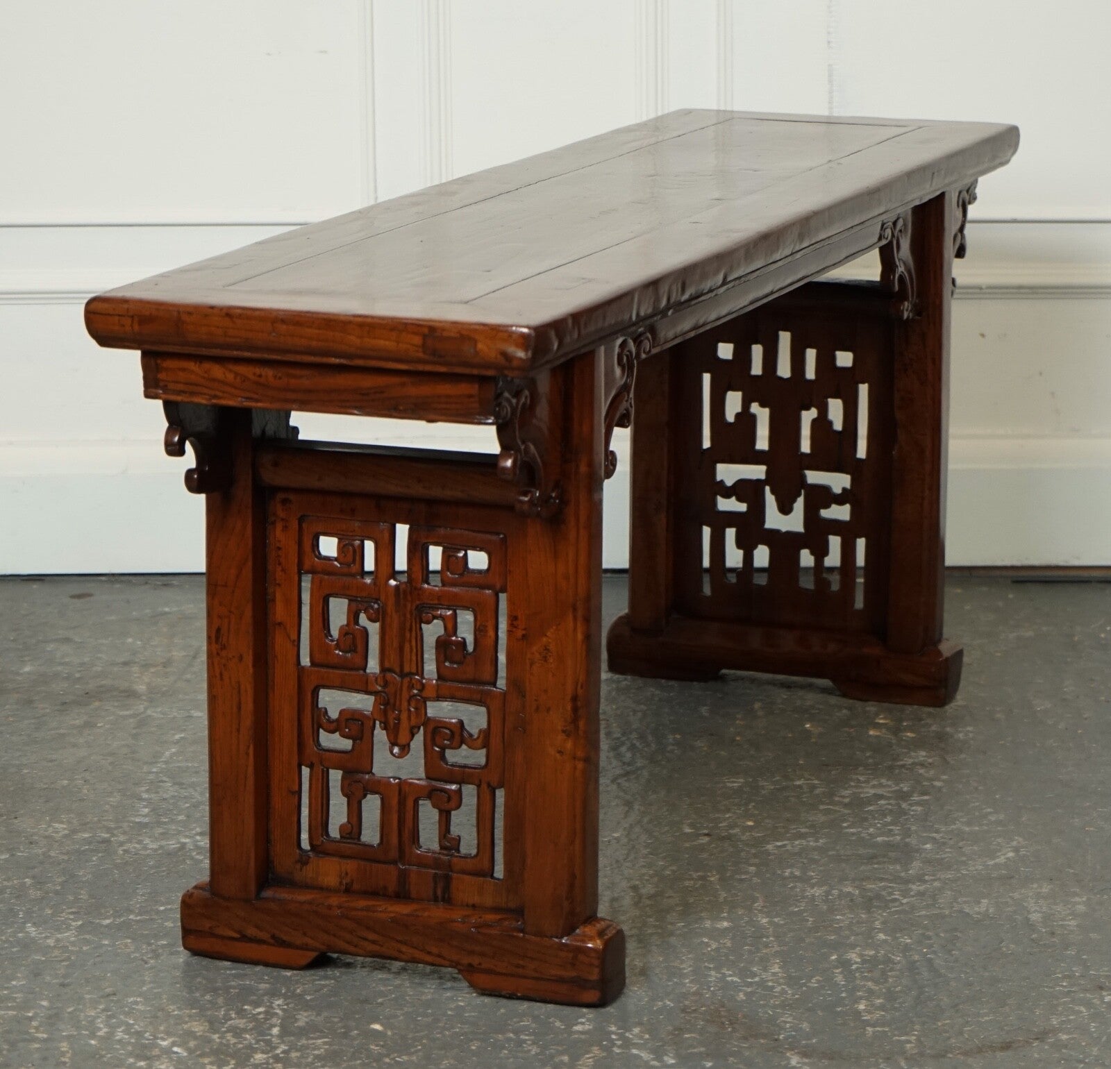 LATE 19TH CENTURY CHINESE ALTAR TABLE BENCH ELM WOOD J1
