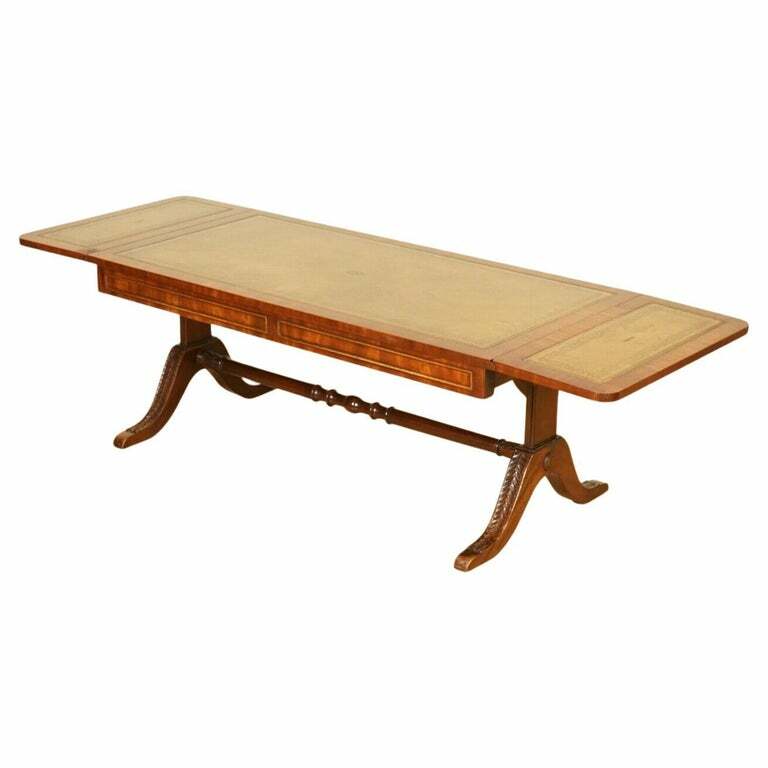 VINTAGE BEVAN FUNNELL EXTENDING MAHOGANY COFFEE TABLE WITH LEATHER TOP