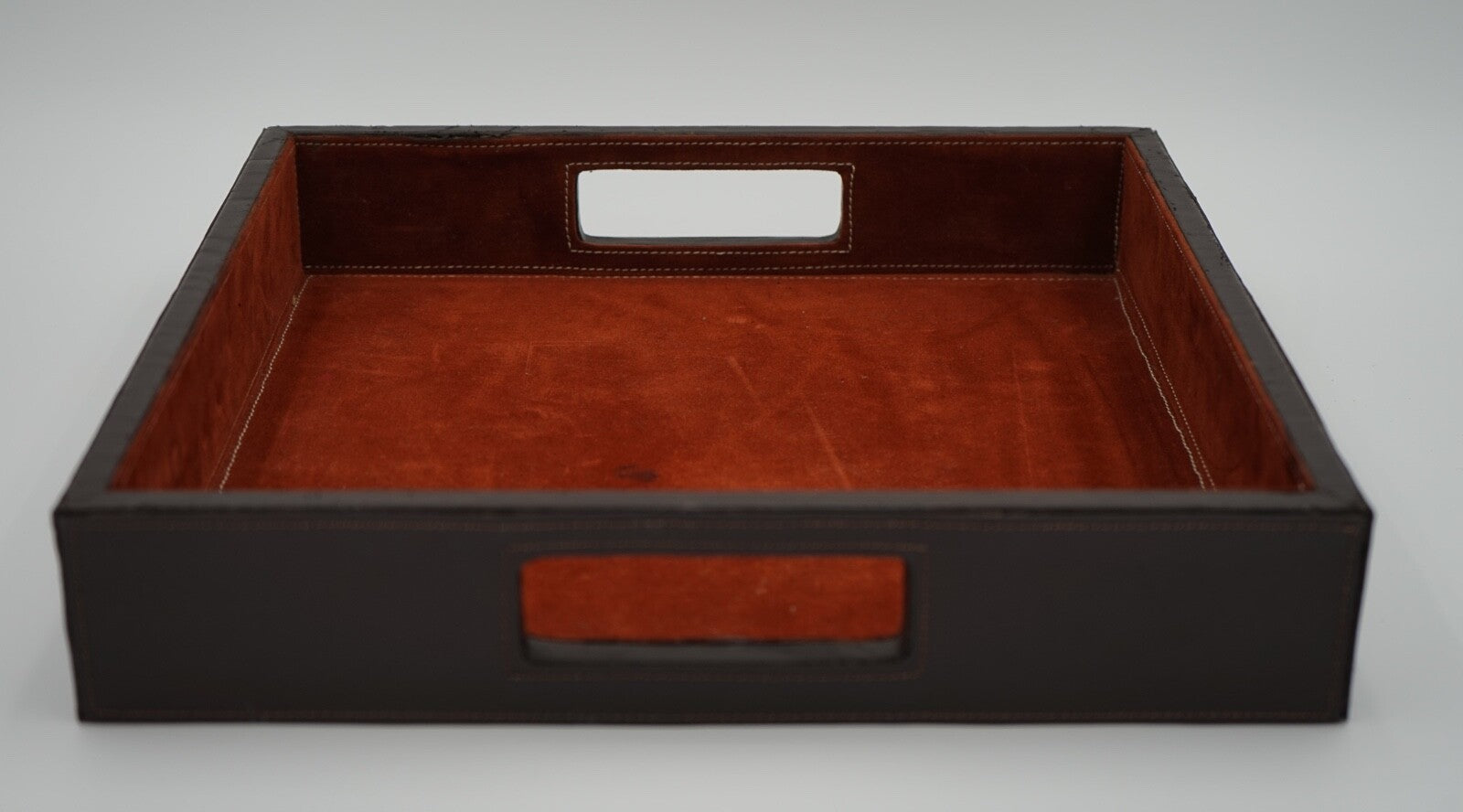 VINTAGE FAUX LEATHER SERVING DECORATIVE BUTLER TRAY WITH SUEDE LINING