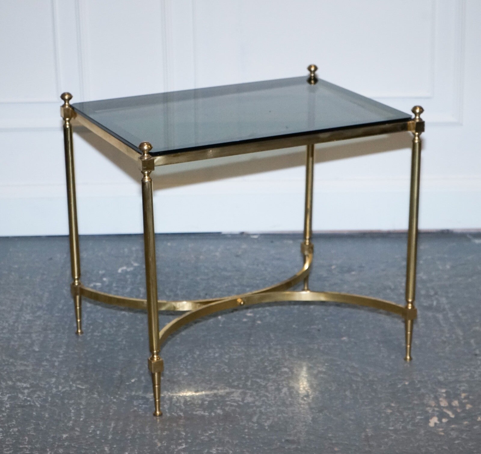 FRENCH HOLLYWOOD REGENCY 1960s BRASS & SMOKED GLASS COFFEE TABLE