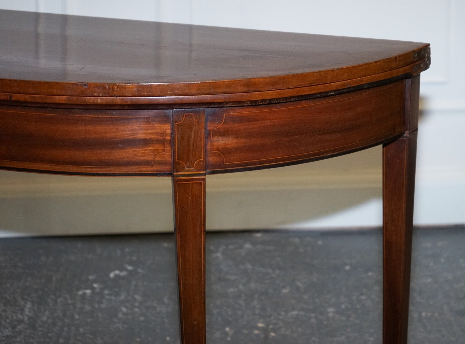 FINE ANTIQUE CIRCA 1890 CONSOLE GAMES DEMI LUNE HALLWAY CARD TABLE UNFOLDS