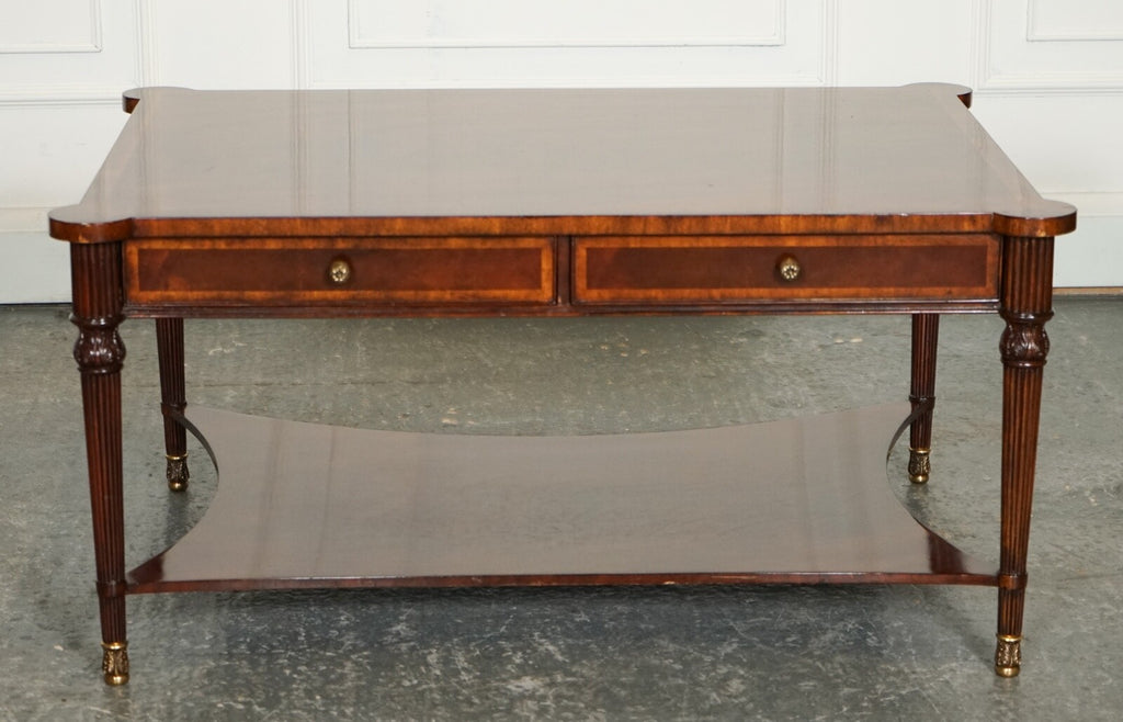 REGENCY STYLE COFFEE TABLE WITH FOUR DRAWERS BRASS FEET