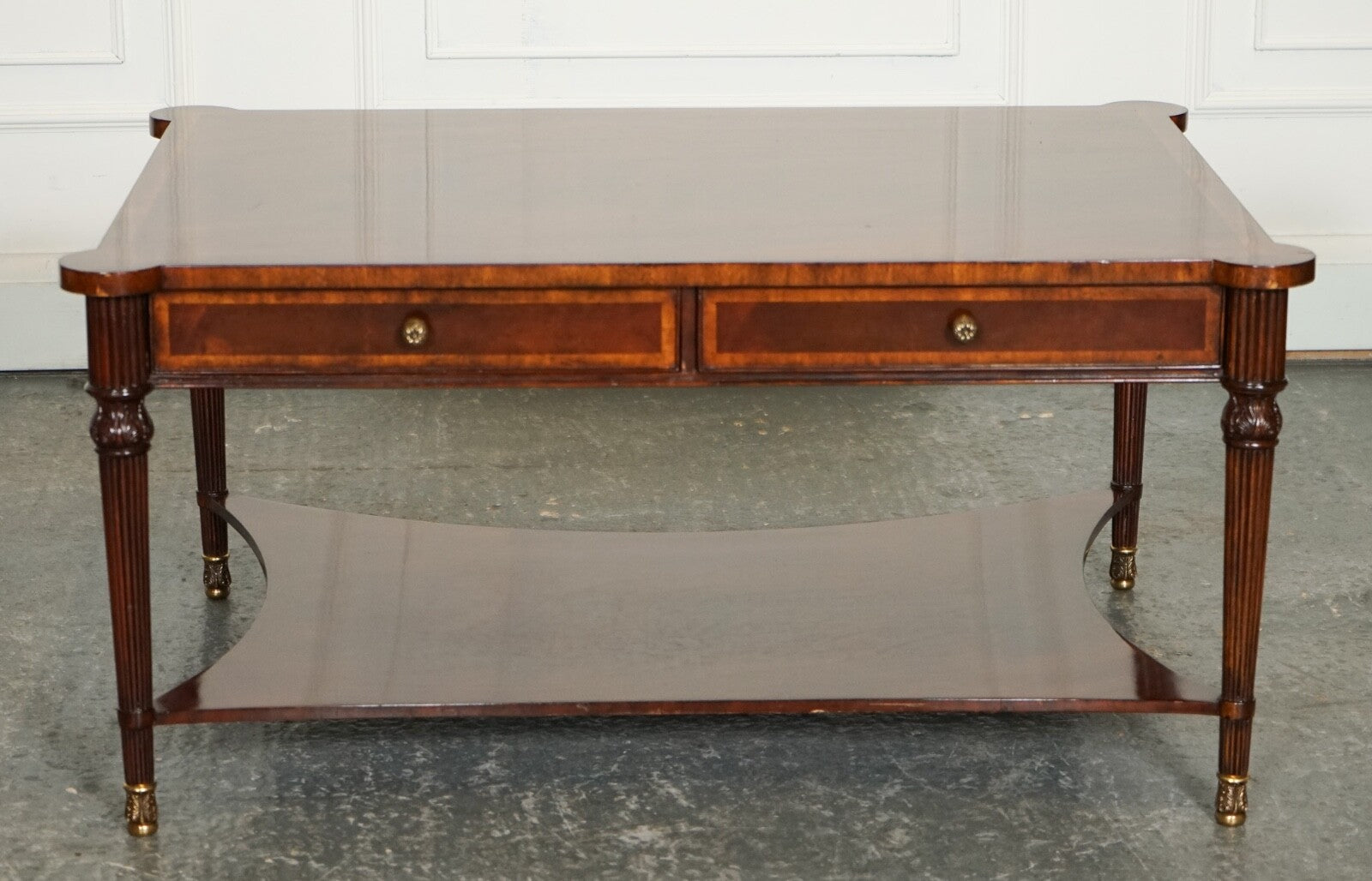 REGENCY STYLE COFFEE TABLE WITH FOUR DRAWERS BRASS FEET
