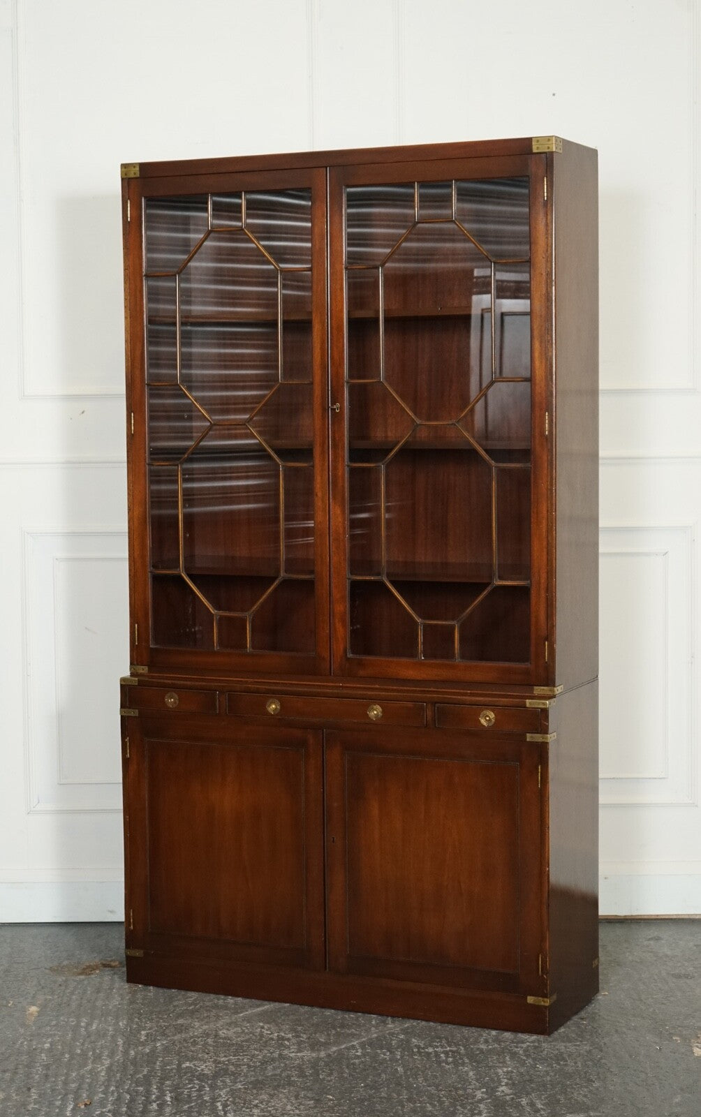 VINTAGE BEVAN FUNNELL MILITARY CAMPAIGN ASTRAL GLAZED LIBRARY DISPLAY CABINET