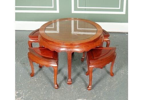 ORIENTAL ASIAN ROSEWOOD TEA TABLE WITH SET OF 4 SEAT