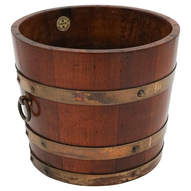 ANTIQUE R.A. LISTER & CO OAK BUCKET BRASS BRACES STUNNING PATINA
