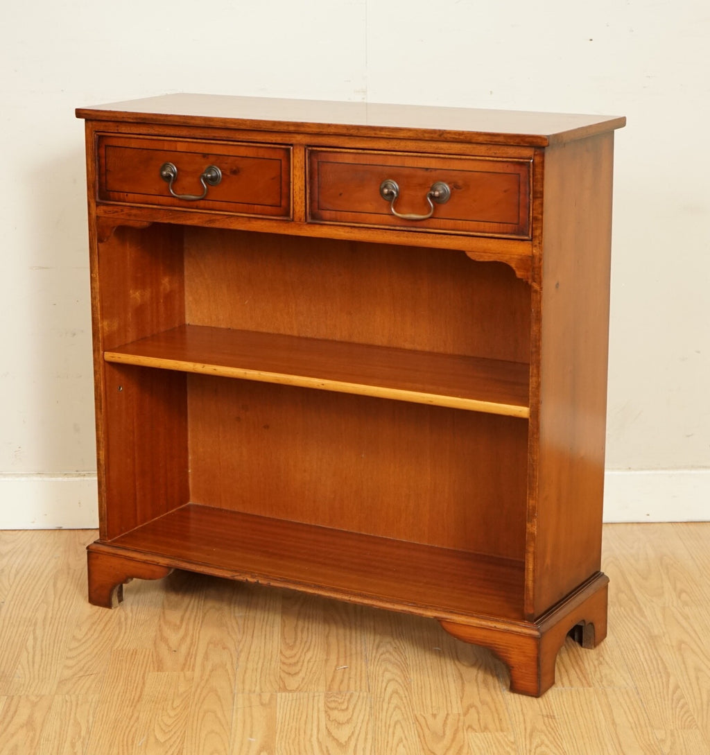 VINTAGE YEW WOOD DWARF OPEN LIBARY BOOKCASE CABINET
