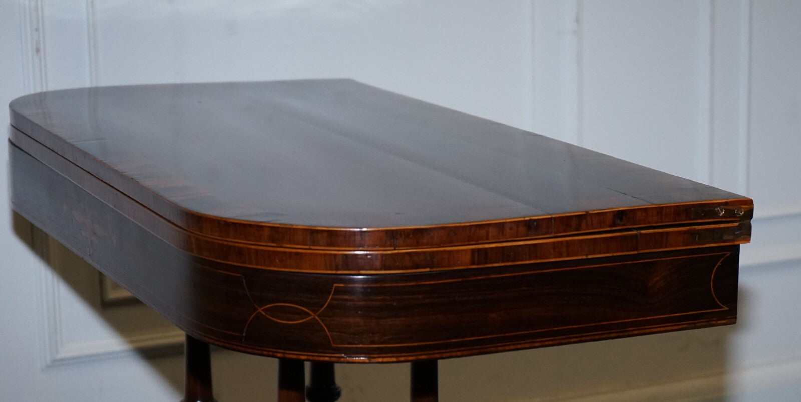 FULLY RESTORED GEORGIAN GAMES CARD FOLDING TABLE ON ORIGINAL BRASS CASTORS