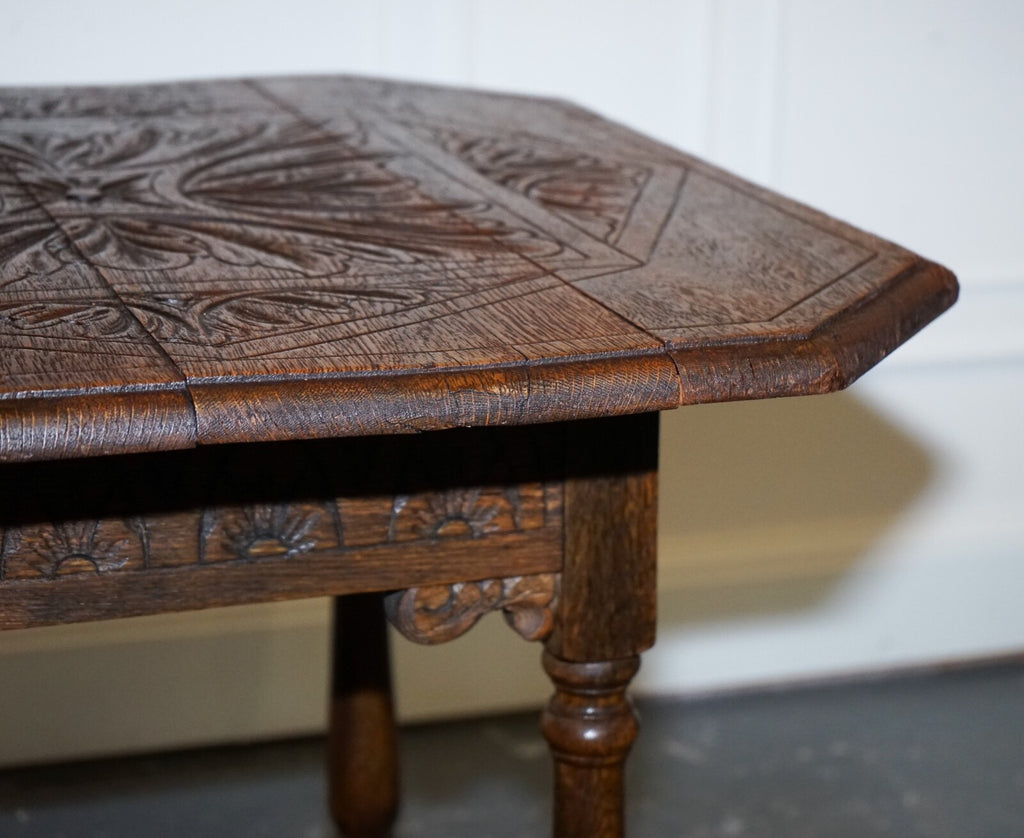 LOVELY CARVED GOTHIC OAK SIDE TABLE