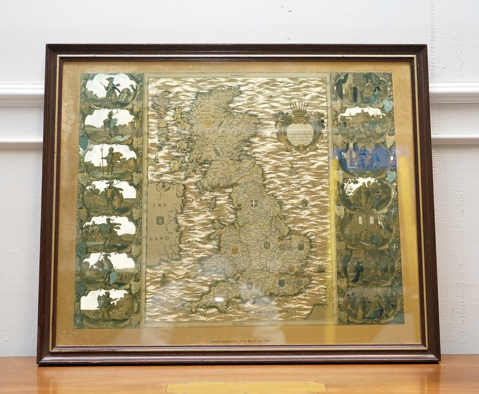 VINTAGE GOLD FOIL MAP OF THE BRITISH ISLES 1646 BY JOANNES JANSSEN