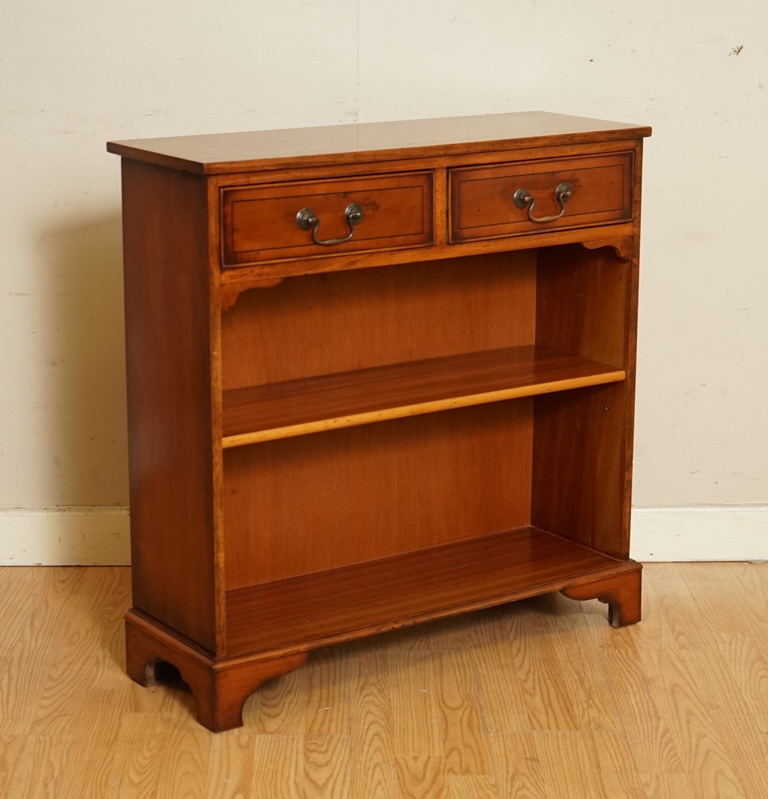 VINTAGE YEW WOOD DWARF OPEN LIBARY BOOKCASE CABINET