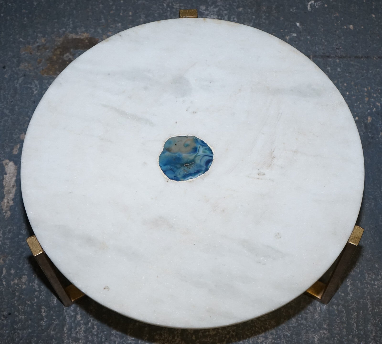 STUNNING EX SHOWROOM MARBLE IRON & BLUE AGATE STONE SIDE COFFEE TABLES