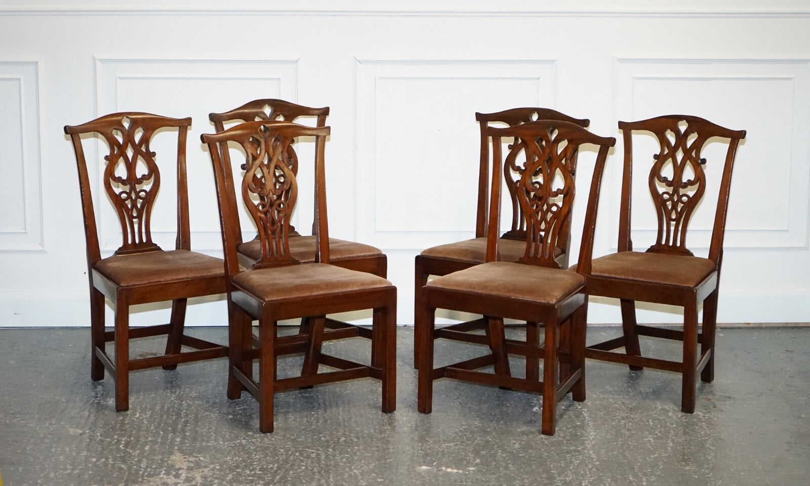 LOVELY CHIPPENDALE STYLE SET OF 6 DINING CHAIRS H FRAME
