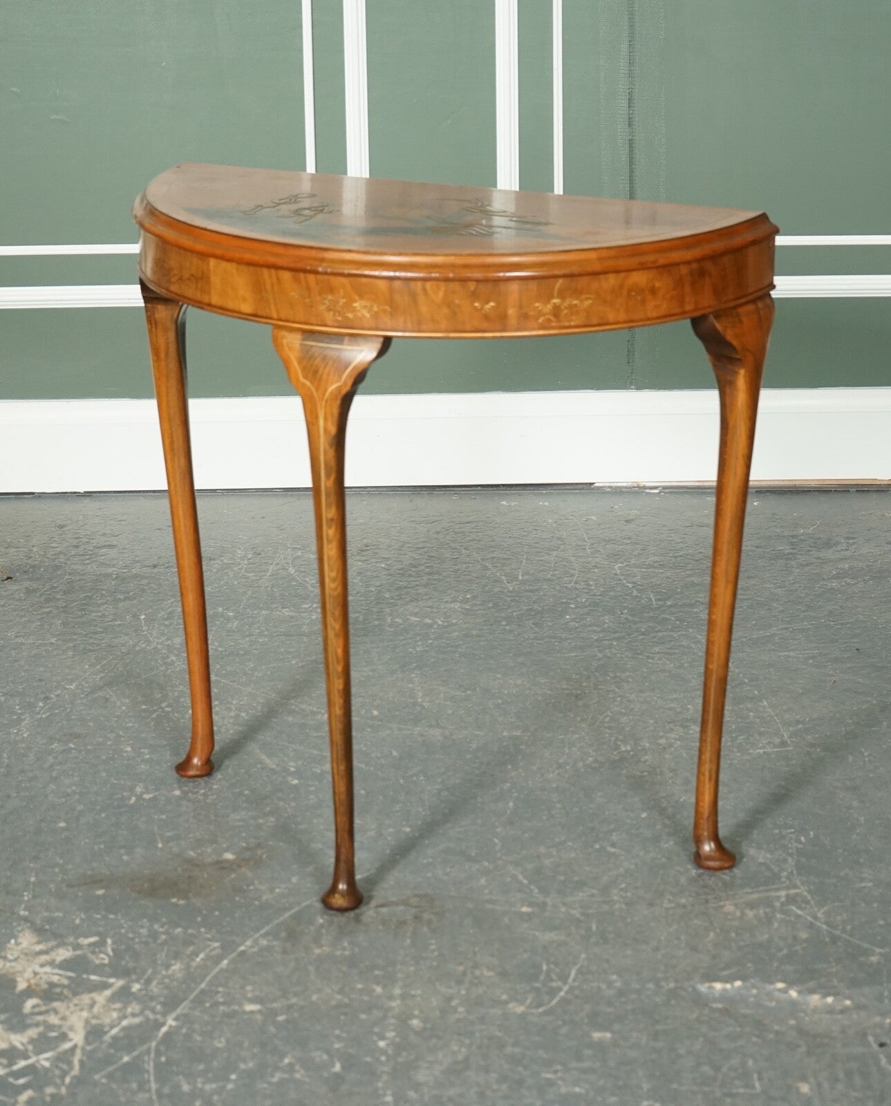 VINTAGE ORIENTAL HALF MOON DEMI LUNE TABLE MADE BY NORTHAMPTON CABINET COMPANY