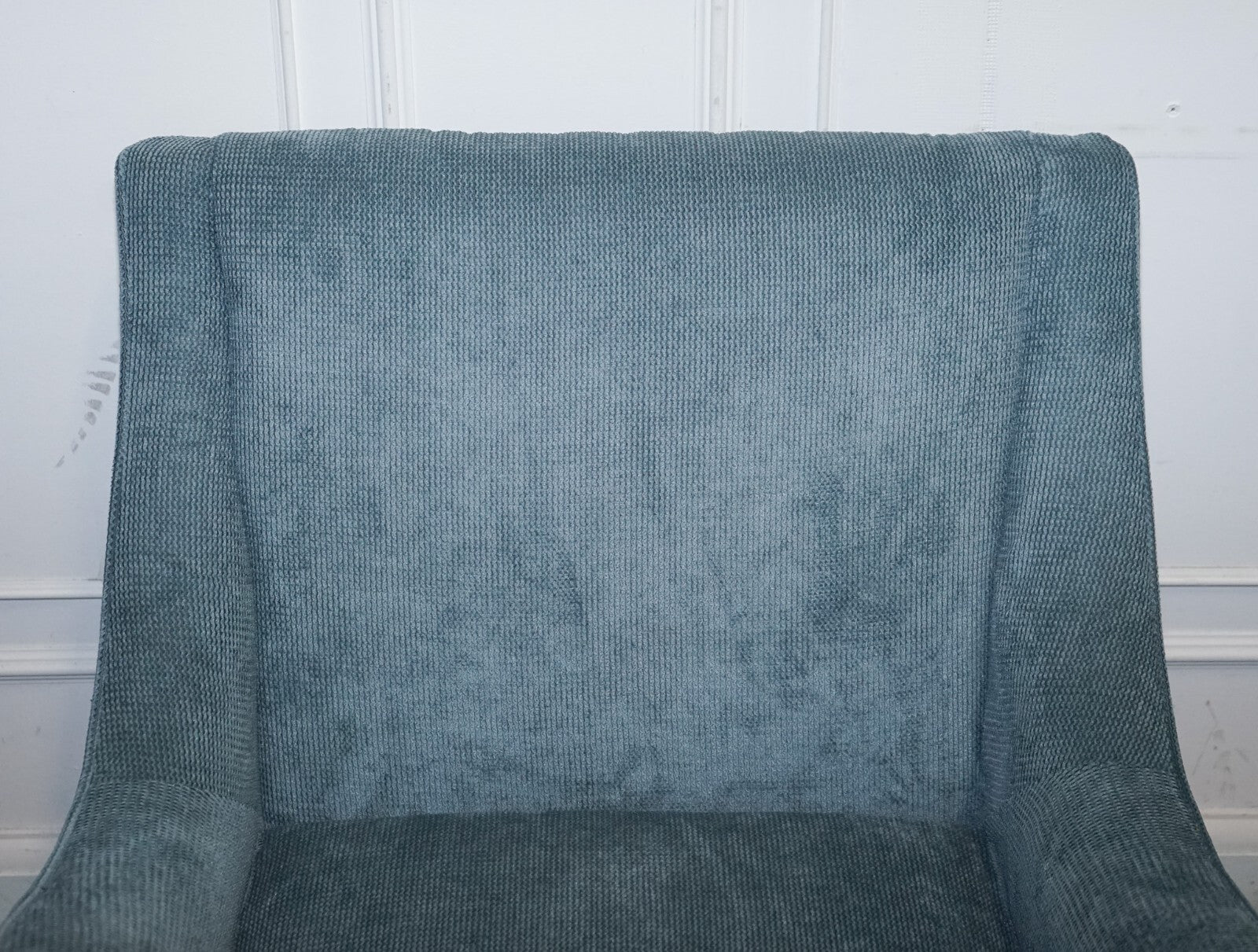 ELEGANT PALE BLUE VELVER SIDE CHAIR ARMCHAIR WITH BLACK AND GOLD LEGS