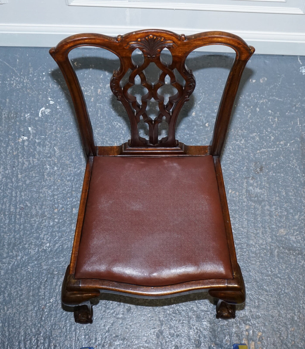 JAMES PHILLIPS CHIPPENDALE STYLE CLAW & BALL SIDE DINING DESK LEATHER CHAIRS