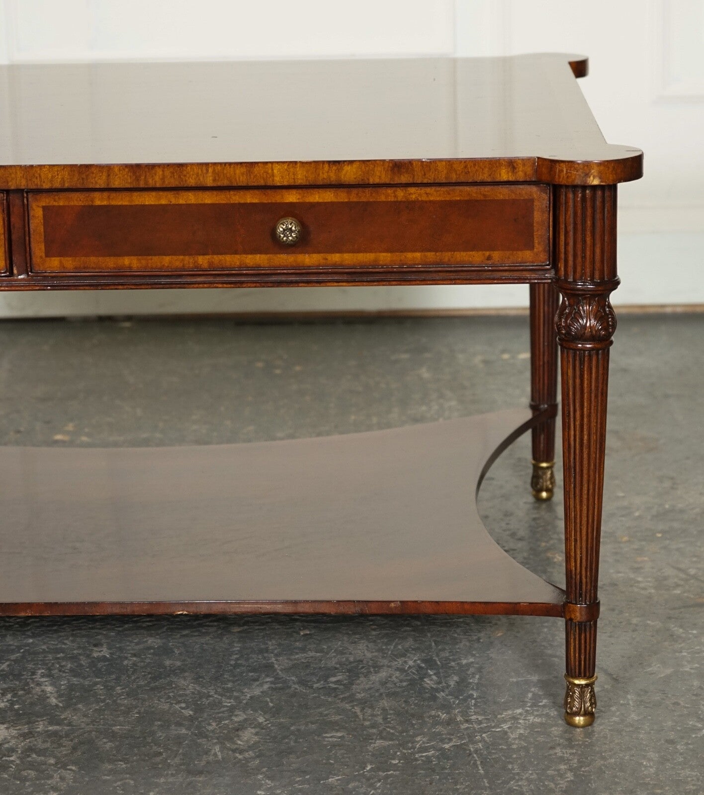 REGENCY STYLE COFFEE TABLE WITH FOUR DRAWERS BRASS FEET