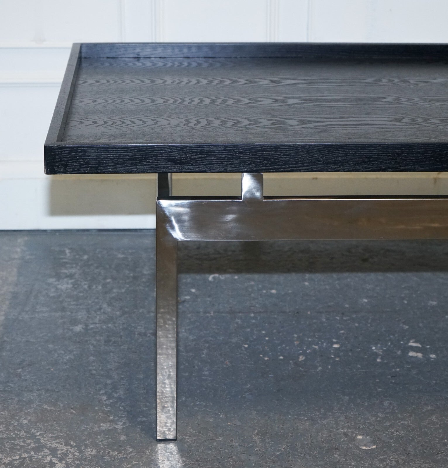 CASA PADRINO ART DECO STYLE BLACK TOP AND STAINLESS STEEL COFFEE TABLE