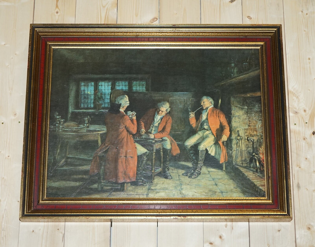 OIL PAINTING IN MANNER OF F.M.  BENNETT ''GREAT CONTENT' RED AND GOLD FRAME