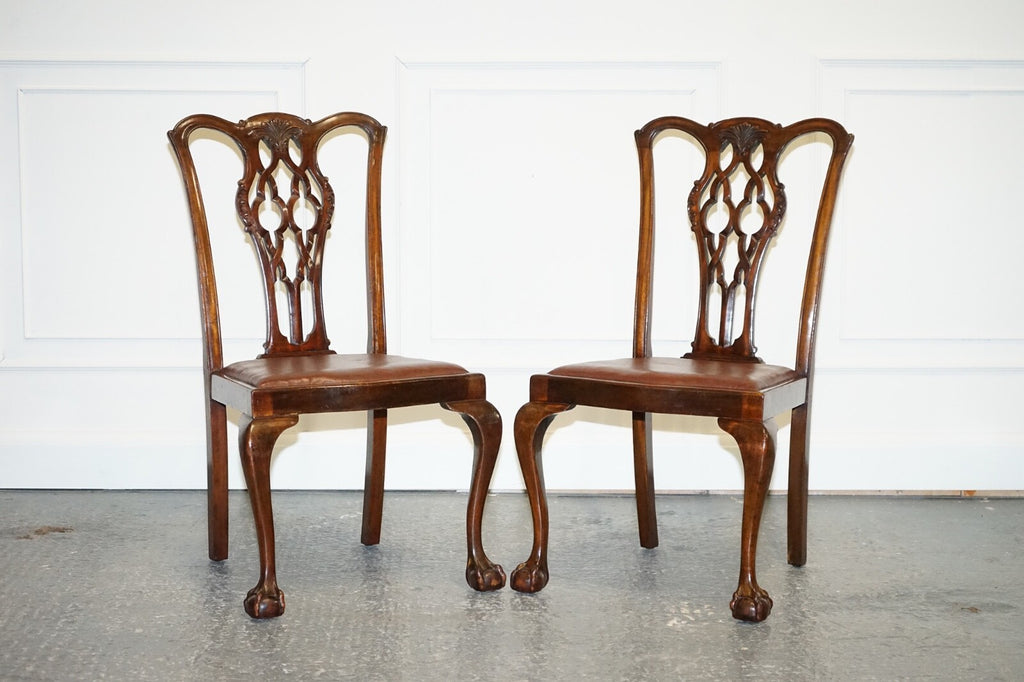 JAMES PHILLIPS CHIPPENDALE STYLE CLAW & BALL SIDE DINING DESK LEATHER CHAIRS