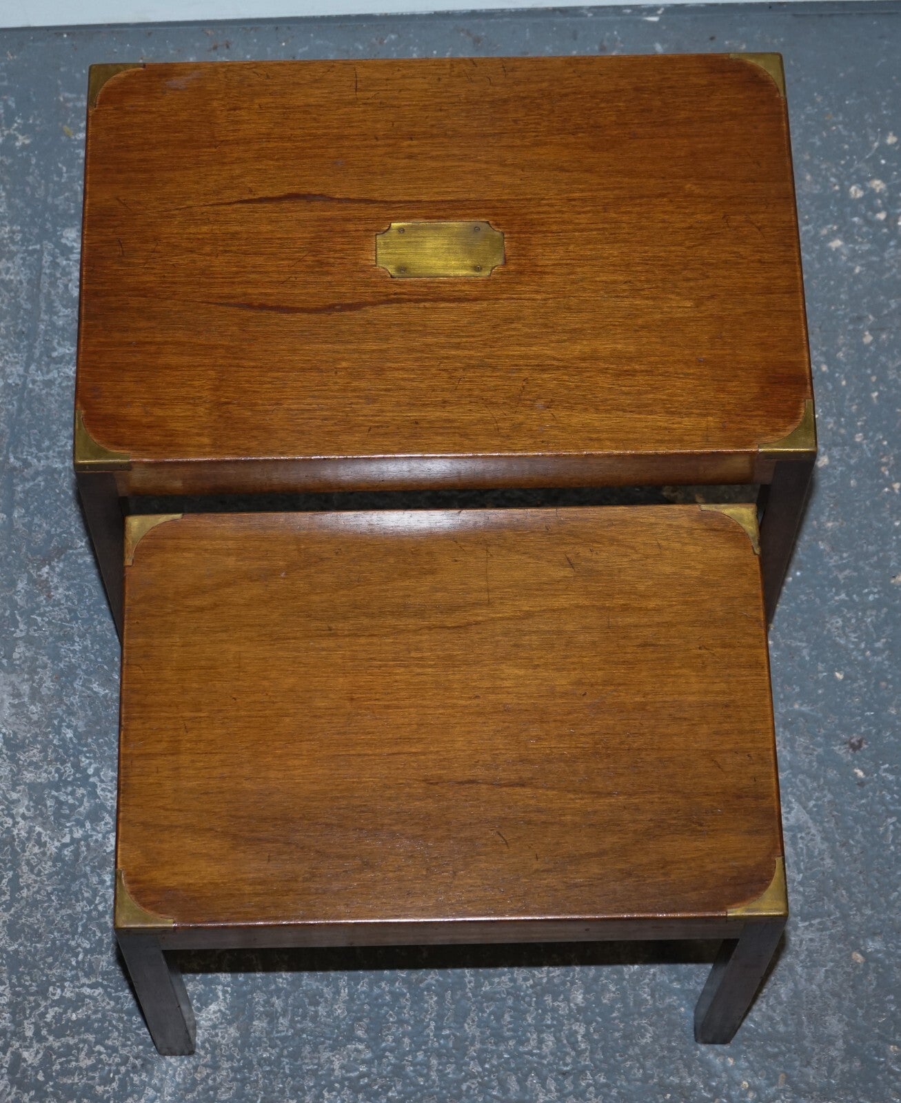 VINTAGE LONDON HARRODS KENNEDY MILITARY CAMPAIGN NEST OF TWO TABLES BRASS DETAIL