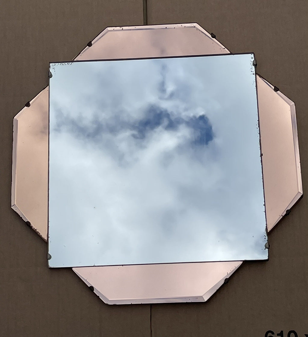 STUNNING 1930's FRENCH ART DECO AMBER PEACH BEVELLED WALL MIRROR